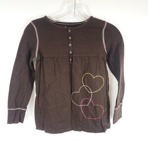 Circo Girls Brown Long Sleeve Faux Button Top Embroidered Heart Tee Sz M 7/8